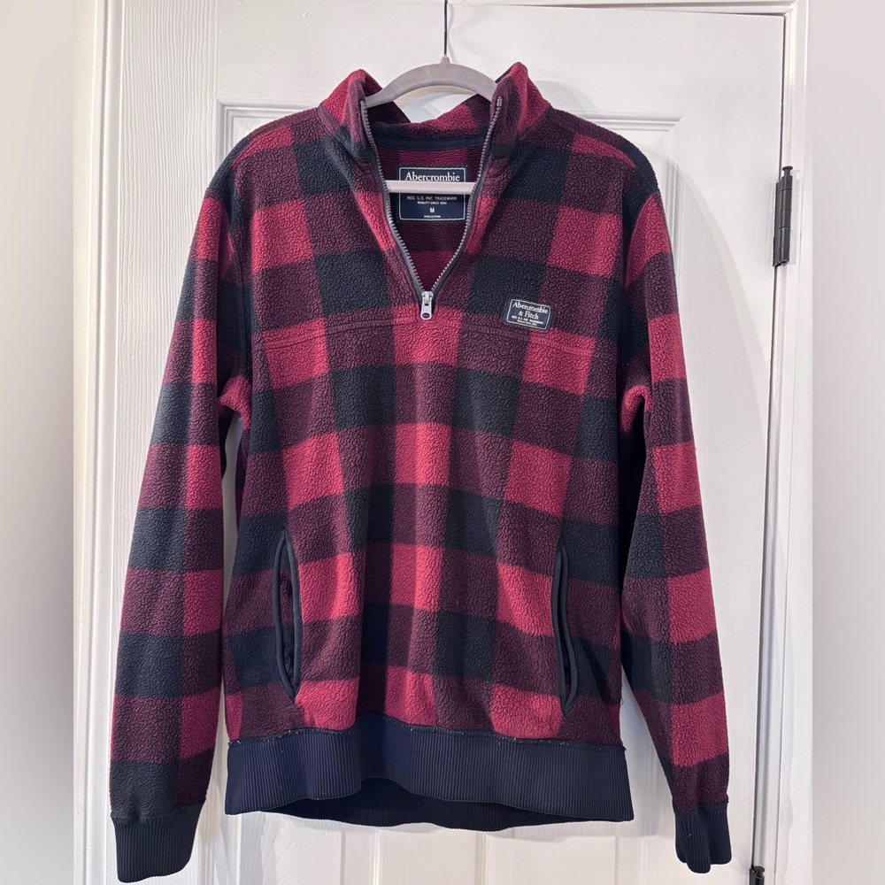 Vintage Abercrombie & Fitch Men's Plaid Zip-Up Sweater